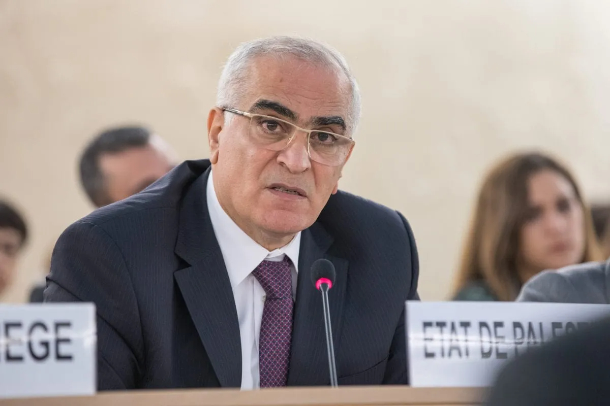 المراقب الدائم لدولة فلسطين لدى الأمم المتحدة والمنظمات الدولية في سويسرا السفير إبراهيم خريشي